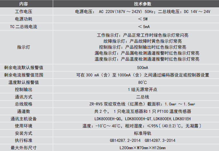 LDT9103EH組合式電氣火災(zāi)監(jiān)控探測器性能參數(shù)